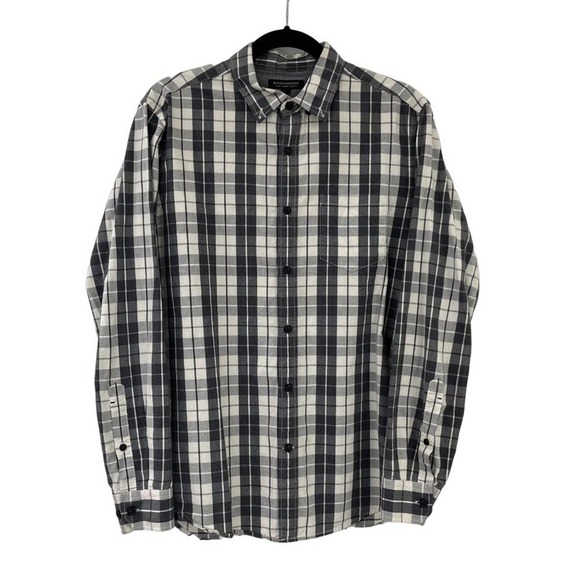 Banana Republic Long Sleeve Luxe Flannel Button Down Gray Medium - Picture 1 of 6